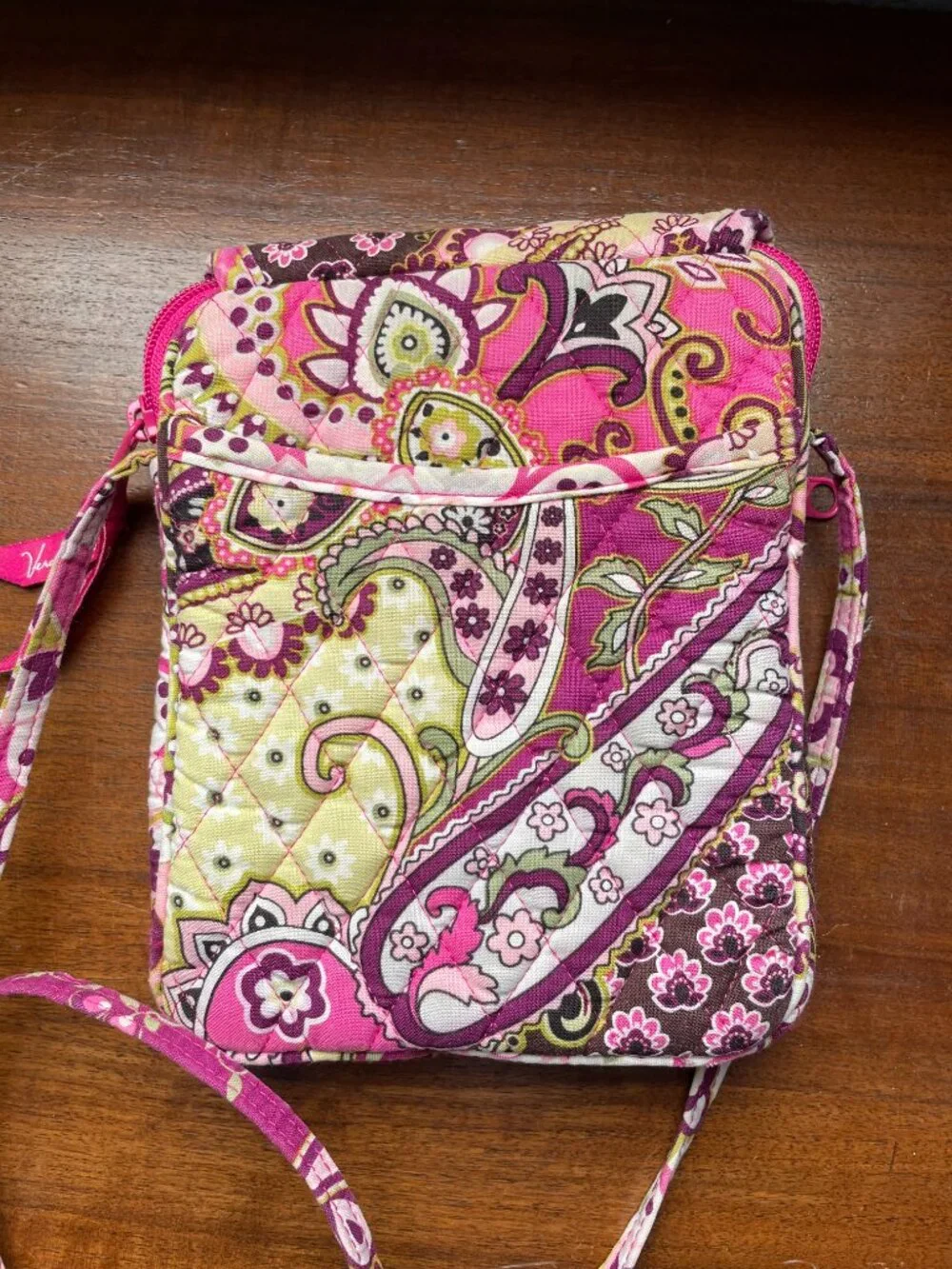 Vera Bradley Pink Green Brown Flap Closure Crossbody Bag